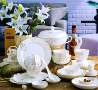 wedding guci bone china tableware set 56 pieces of ceramic bowl dish spoon set gold depicting high grade european gift