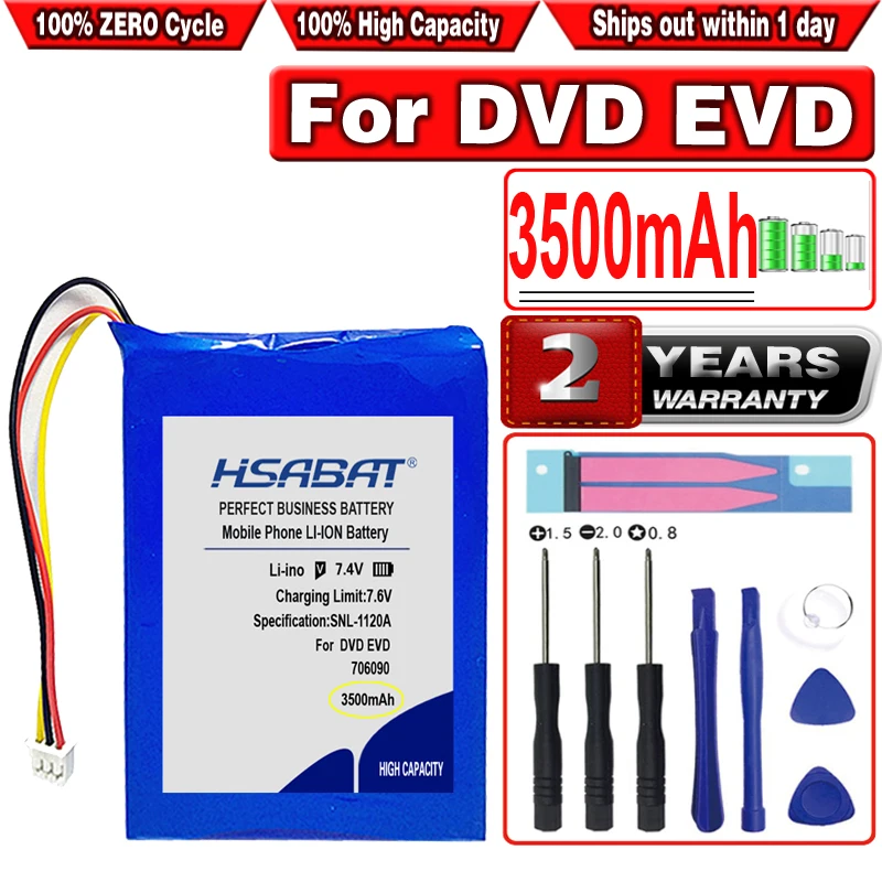 HSABAT 3500mAh 706090 076090 перезаряжаемый литий-полимерный аккумулятор большой емкости для DVD EVD