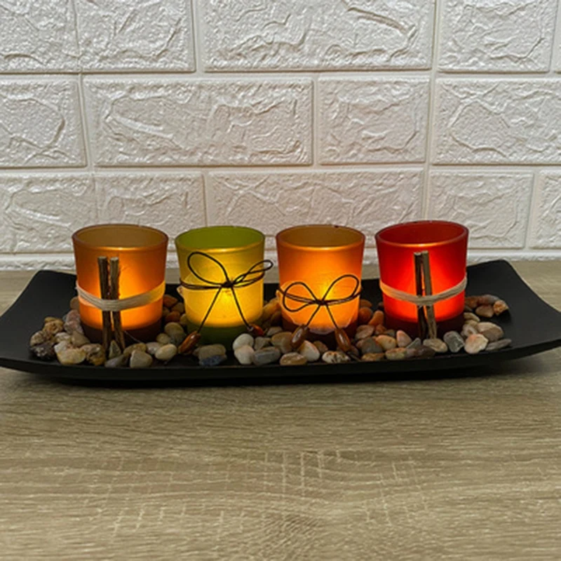 

1Set Candle Holders Home Decorations for Living Room, Decorative Candle Holder Set with Wooden Tray (3 Cup+4 Cup)