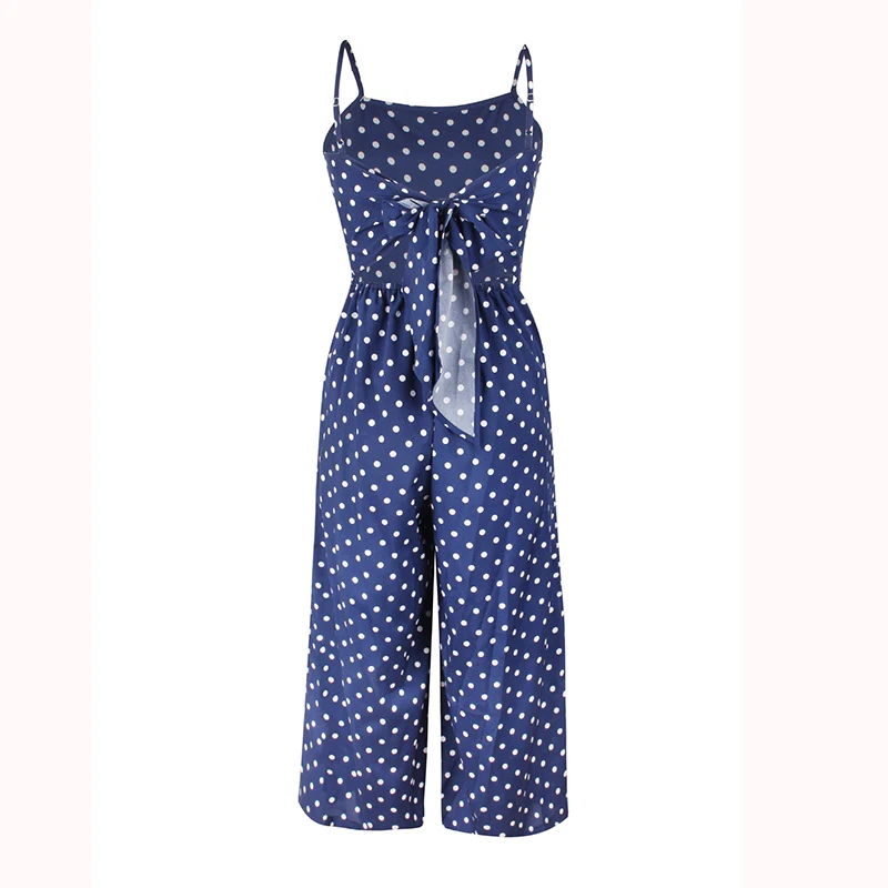 

Elegant Jumpsuits Women Sleeveless Polka Dots Loose Trousers Wide Leg Pants Rompers Holiday Sexy Backless Bow Knot Overalls
