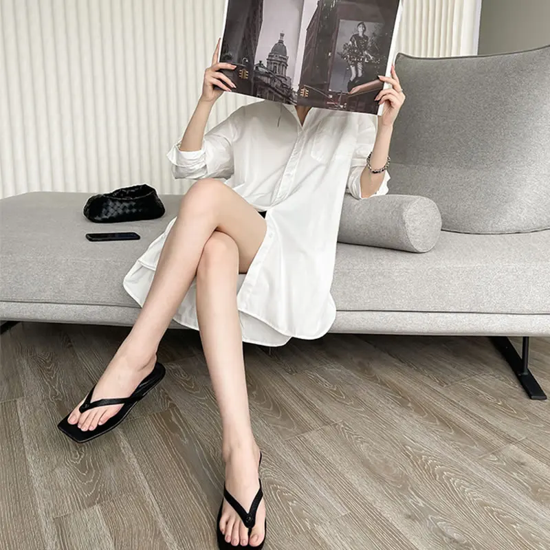 

XITAO White Dress Fashion New Split Full Sleeve Single Breast Goddess Fan Casuals Style 2021 Summer Elegant Dress LDD1374