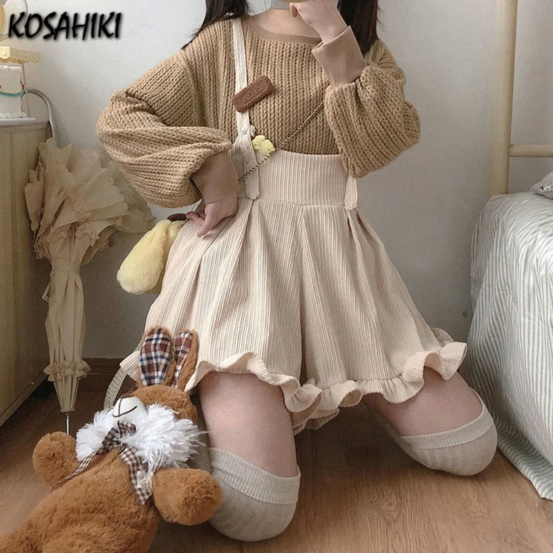 

Женские вельветовые шорты koshiki, милые японские короткие комбинезоны в стиле Лолиты с оборками, 2021
