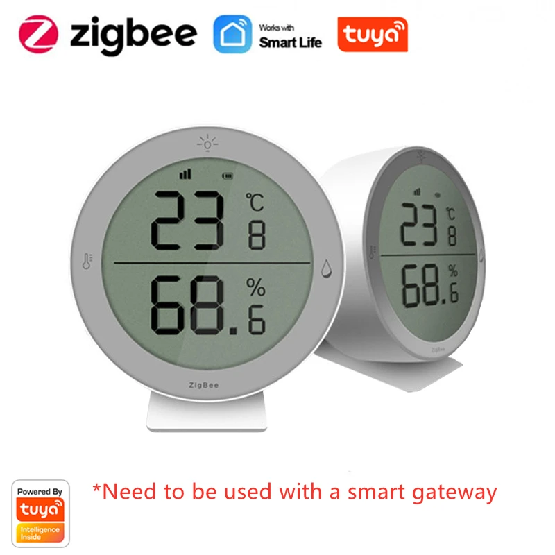 

Смарт-датчик температуры и влажности Tuya WIFI с ЖК-дисплеем и управлением через приложение Alexa Google ZigBee
