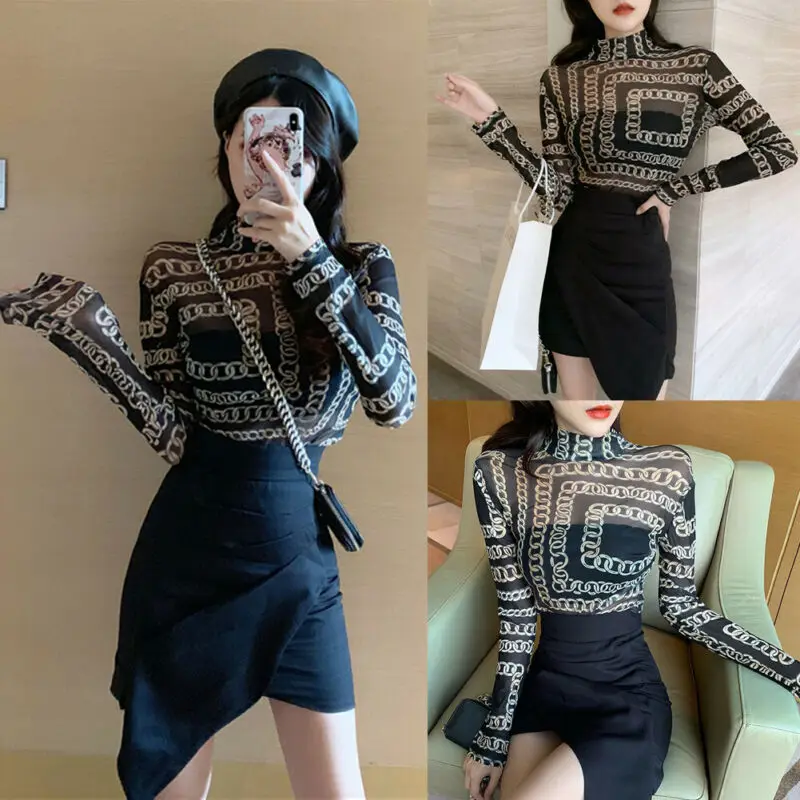 Женская сексуальная рубашка с длинным рукавом сетчатые повседневные топы