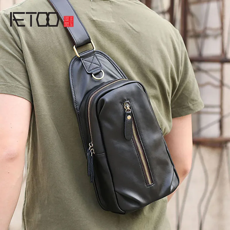 Нагрудная сумка AETOO Мужская модная простая из воловьей кожи универсальная на