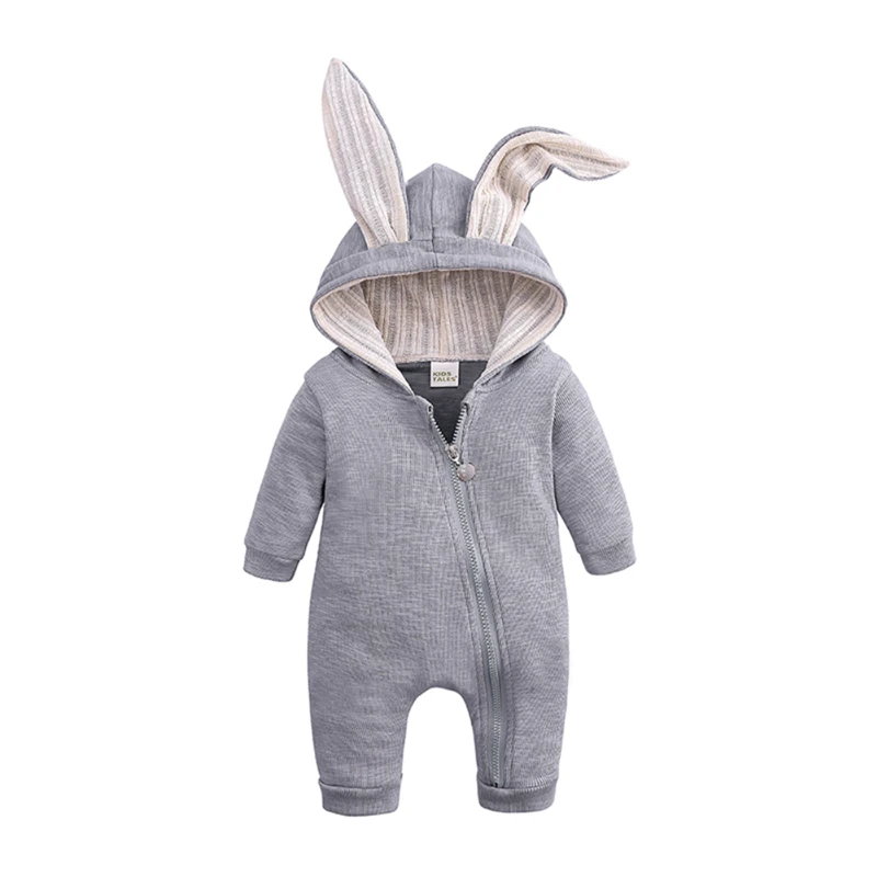 

New Winter Warm Jumpsuit Baby Kids Clothes Boy Girl Bunny Ears Hooded Zipper Romper Child Autumn Clothing Cute Romper Jumpsuit