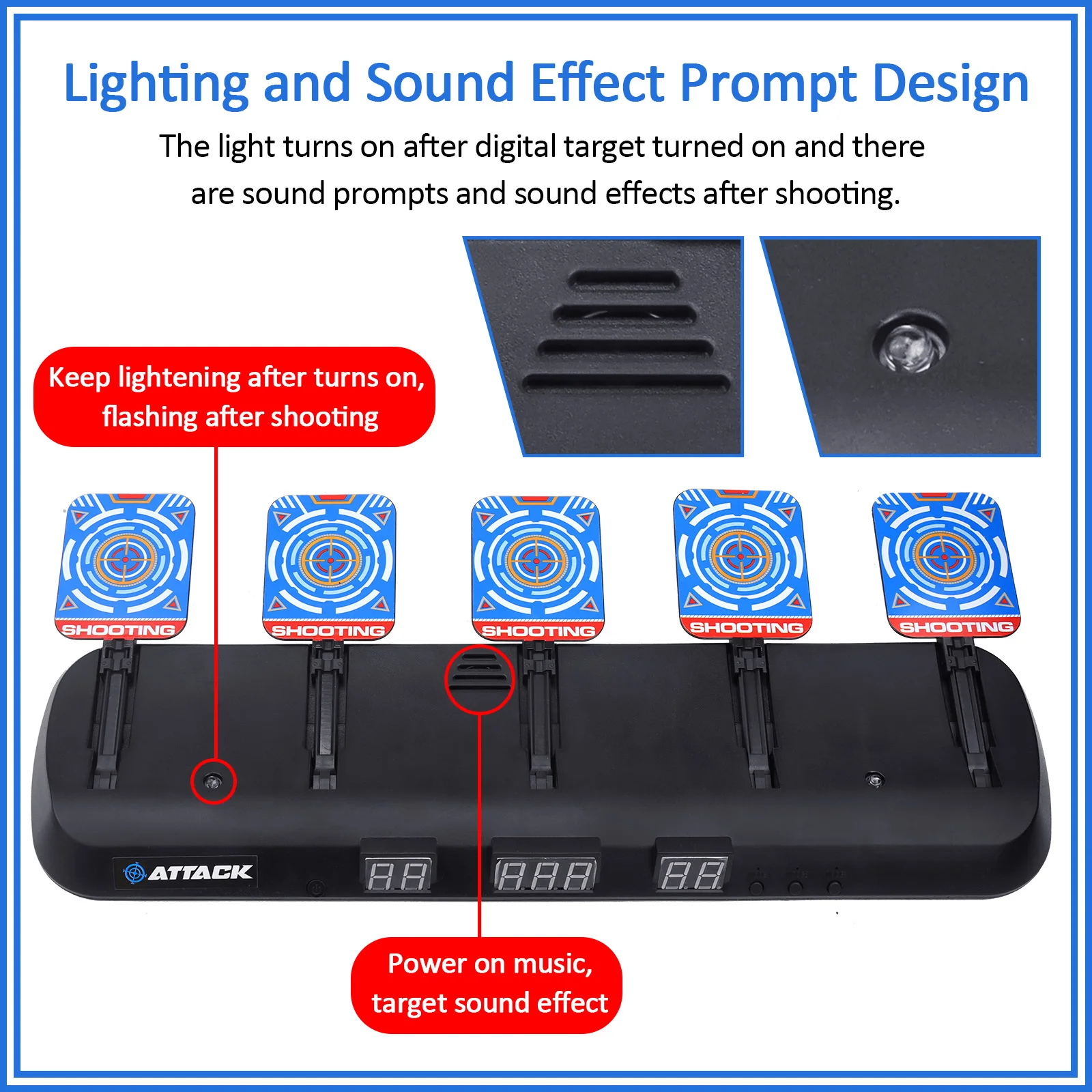 

5-Bit Auto-Reset Electric Scoring Nerf Target Toy with 2PCS Wristbands 20PCS Refill Darts Light Sound Effect for Shooting Game