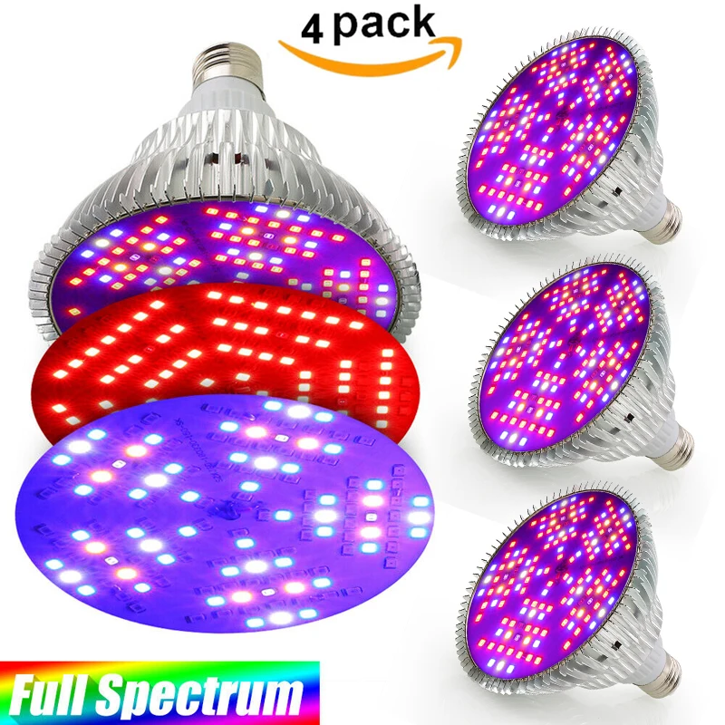 4x100W LED Grow Light Fitolamp Full Spectrum Indoor Plant Lights Phytolamp Led Lamp for Plants Flowers Grow Tent Hydroponics E27