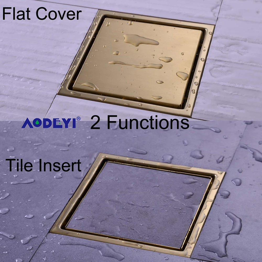 brushed gold stainless steel shower drain black bathroom floor drain tile insert square floor waste grates 150x150 free global shipping