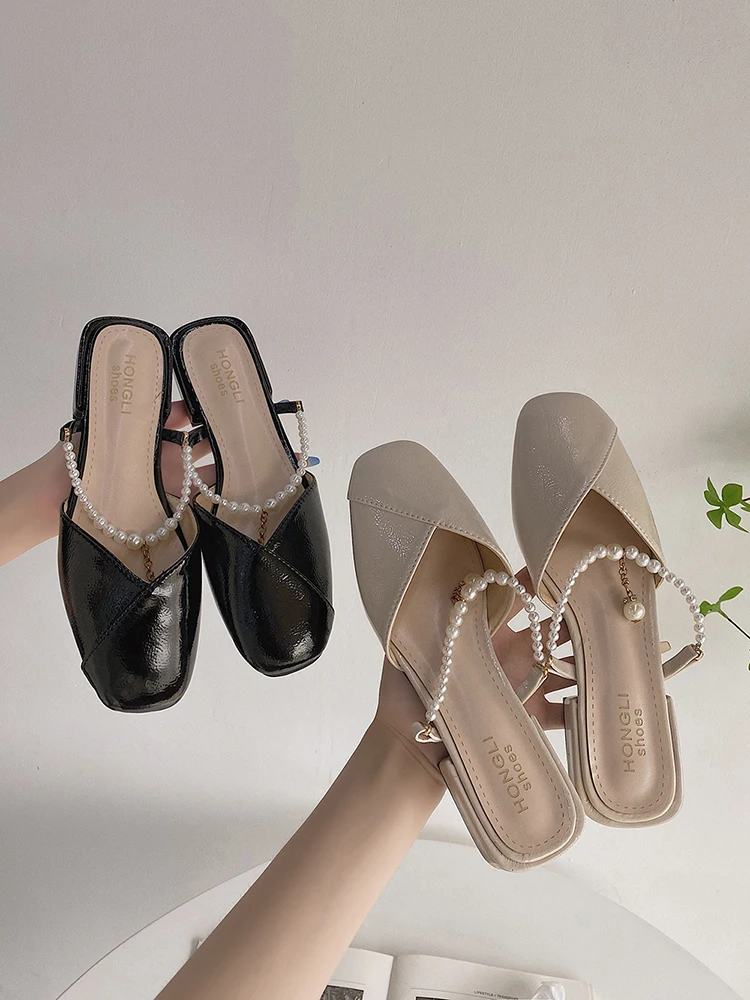 

Женские ботинки с квадратным носком, удобные универсальные полутапочки на плоской подошве, лето