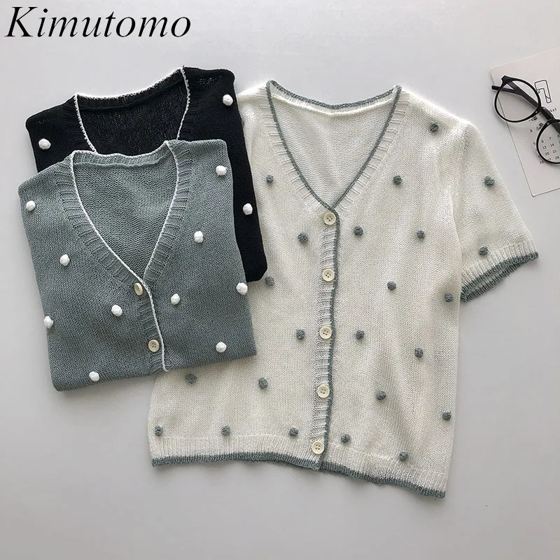 

Винтажный вязаный кардиган Kimutomo, женский весенний новый корейский трехмерный декоративный однотонный Тонкий Повседневный Топ с V-образным ...