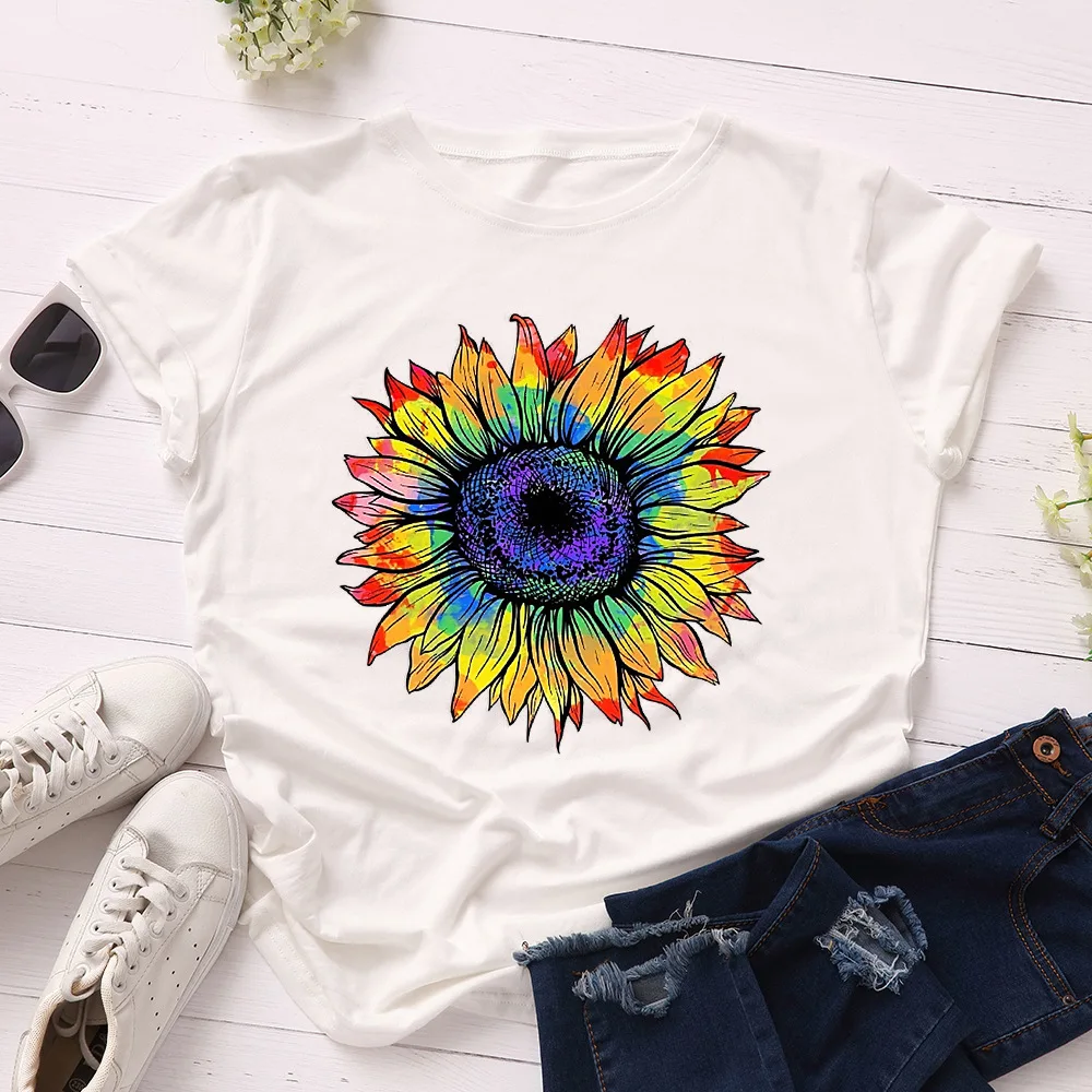 

Summer Oversized Tshirts 2020 New Colorful Sunflower Print Short Sleeve Loose Women Harajuku Graphic Tee Cotton Basic T Shirts