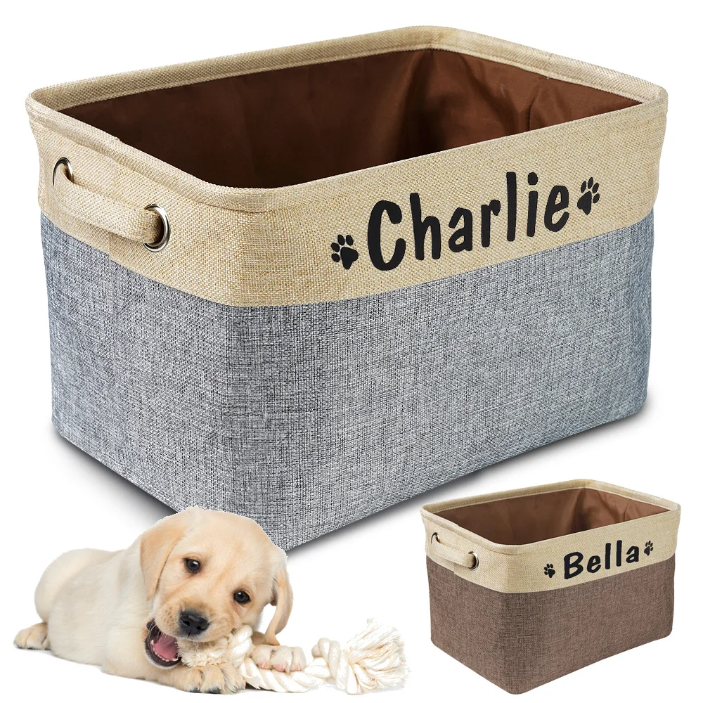 

Custom Dog Toys Storage Bins Canvas Collapsible Dog Accessories Storage Basket Bin Pet Organizer Box Perfect For Organizing Toys