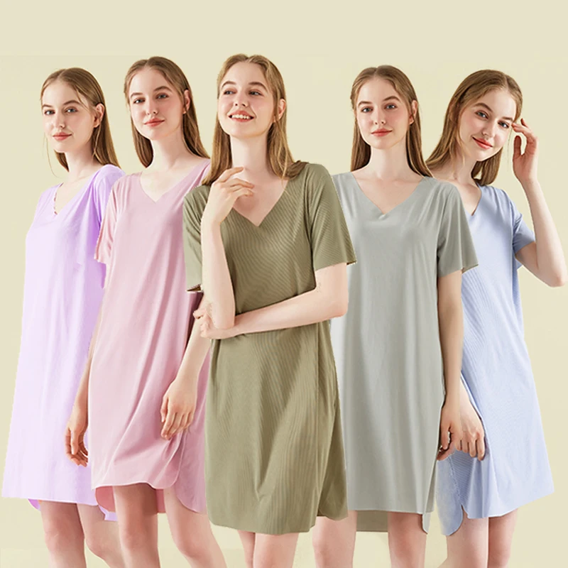 

Новинка весна-лето 2021, женская ночная рубашка, удобная Трикотажная хлопковая простая дышащая тонкая Домашняя одежда, Пижама