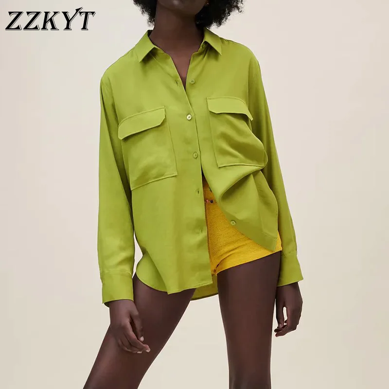 

ZZKYT 2021 Women Spring Vintage Solid Blouses Fashion Lapel Collar Long Sleeve Single Breasted Office Ladies Female Shirts Mujer