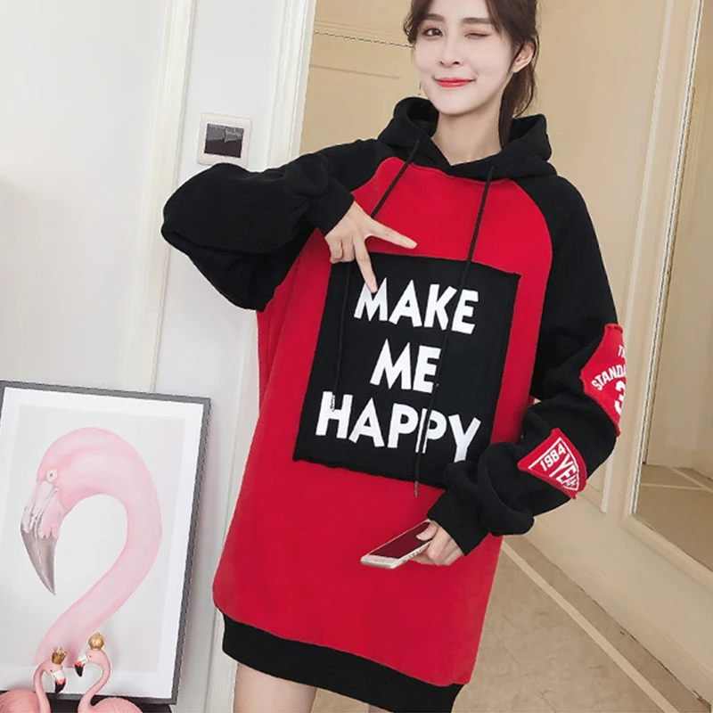 

2019 New autumn winter Thick Casual Loose Vintage letter print Medium long Pullover Hooded Women Sweatshirt yy41