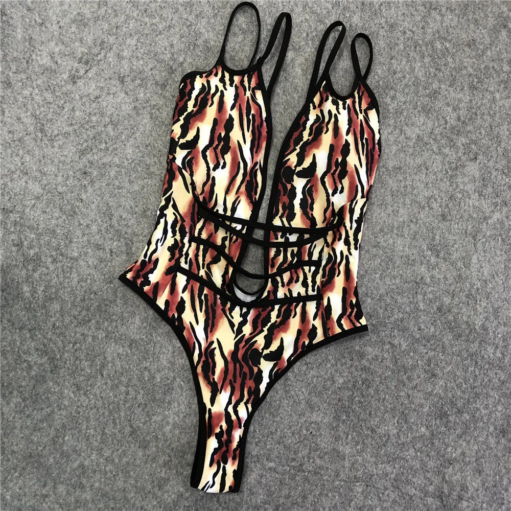 Цельный купальник с принтом и вырезом сексуальный женский монокини глубоким
