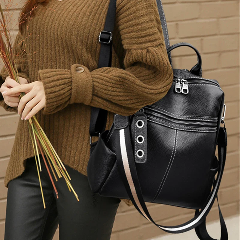 Повседневный Рюкзак из 100% натуральной кожи высокого качества черный рюкзак