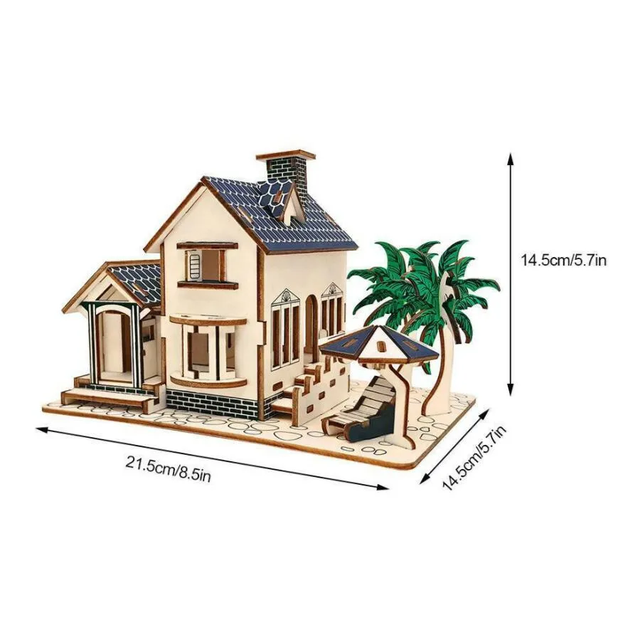 

Beautiful Beach House Model 3d Three-dimensional Wooden Jigsaw Puzzle Toys for Children Diy Handmade Wooden Jigsaw Puzzles