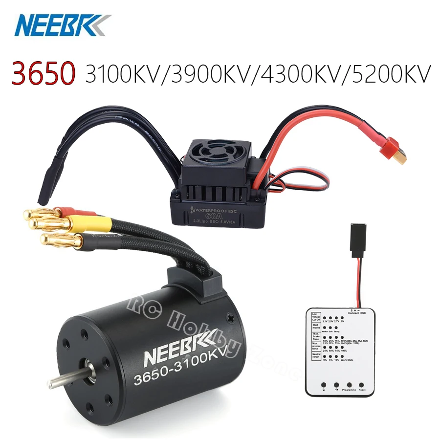 

Waterproof 3650 3100KV 3900KV 4300KV 5200KV Brushless Motor & 60A ESC with Program Car Combo for 1:10 1:8 RC Car RC Boat Part