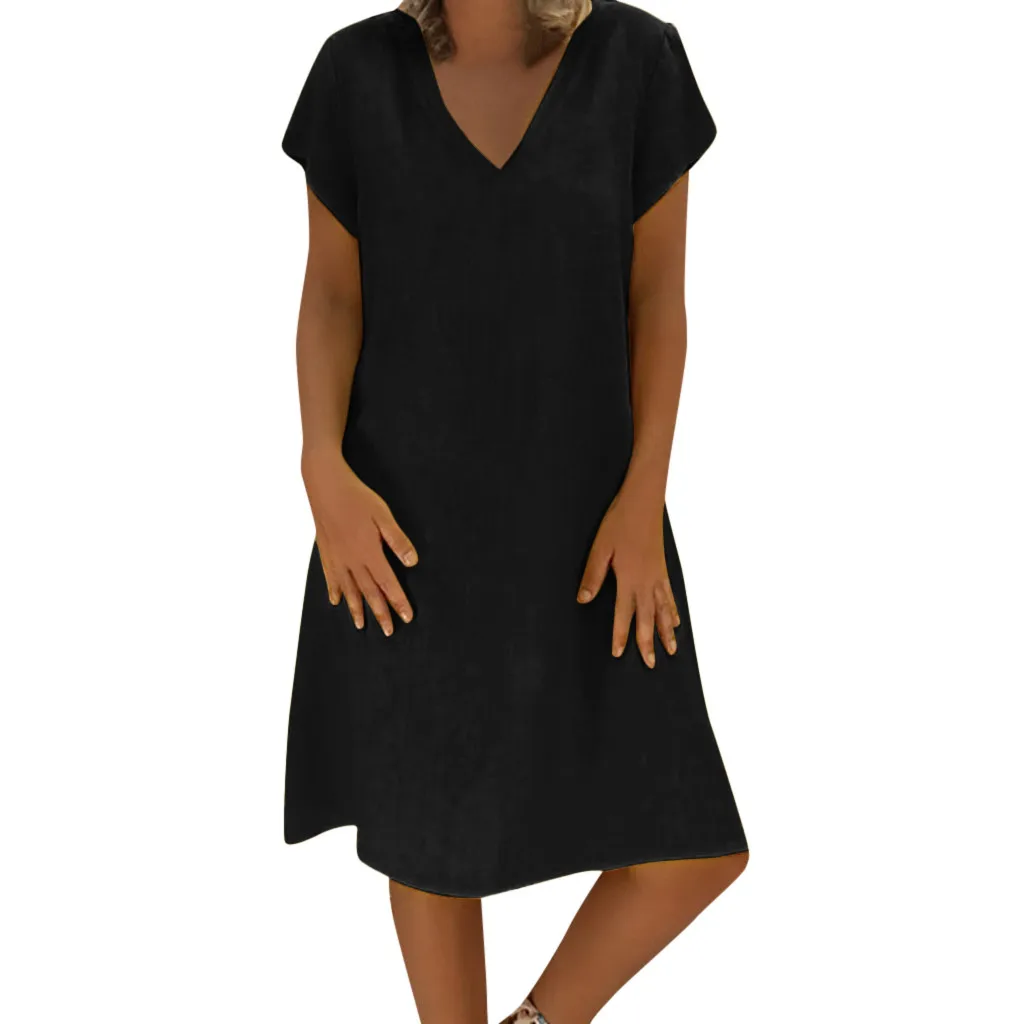 

Dresses For women 2021 Summer Casual Swing T-shirt Dresses Beach Cover Up Loose Dress Cotton Linen Plus Size Ladies Dress плае