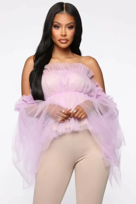 Sexy Women Off Shoulder Slash Neck Ruffle Tops Blouse Ladies Fashion Double Layer Mesh Chiffon Black Pink Purple | Женская одежда