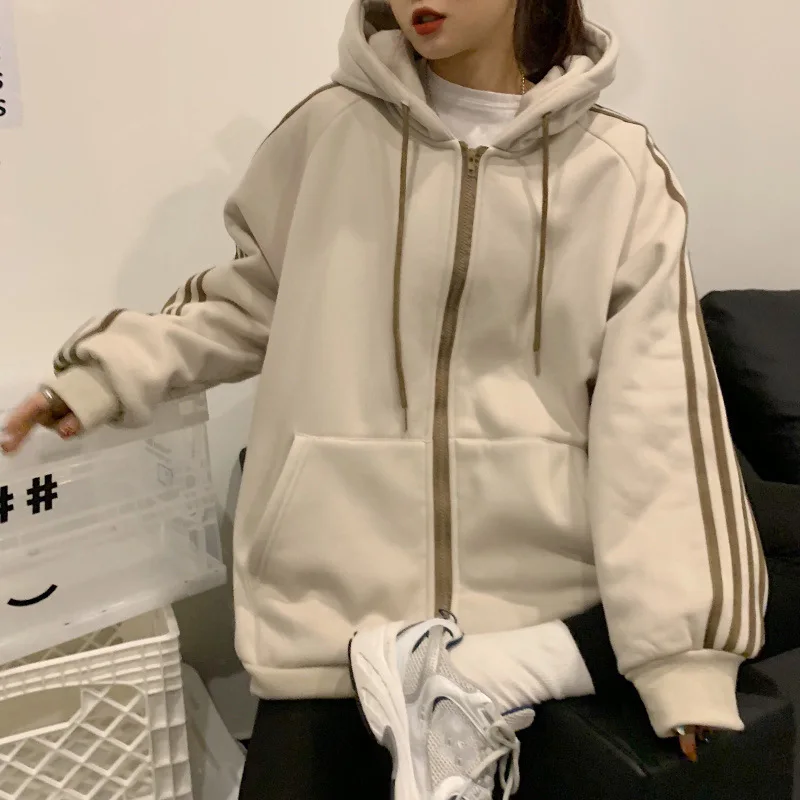 Утепленная Классическая Толстовка в полоску с длинными рукавами женский зимний