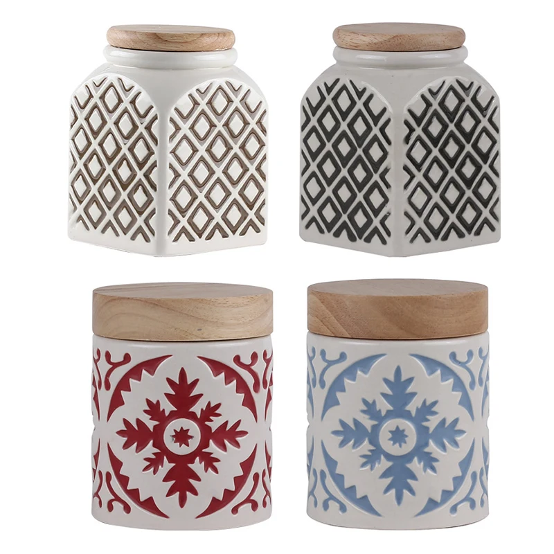 Деревянная крышка керамические банки для хранения творческая кухня бакалейная