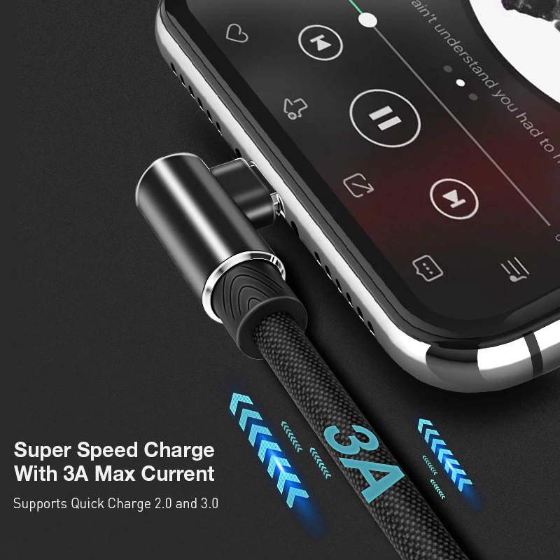 USB-кабель Suntaiho для iPhone 11 Pro Max XS XR X 8 7 Plus 6 6s 3A с углом 90 градусов быстрой зарядки и