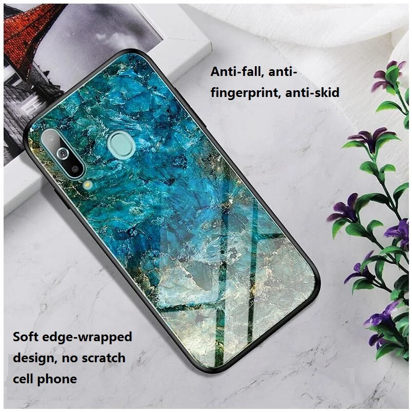 Emerald Мраморный градиентный стеклянный зеркальный чехол для samsung A40 A50 A60 A70 M40 защитное закаленное стекло+ ТПУ - Цвет: Emerald