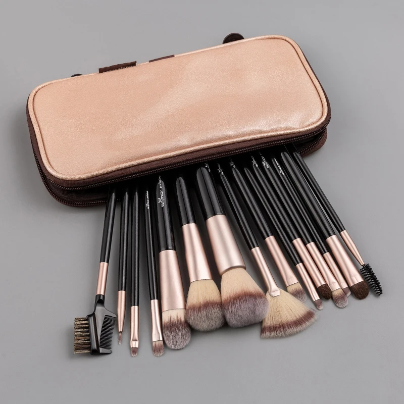 

ANMOR 15Pcs Makeup Brush Set Wood Handle Synthetic Hair Professional Make Up Brush Kit For Foundation Eyeshadow Blending Powder