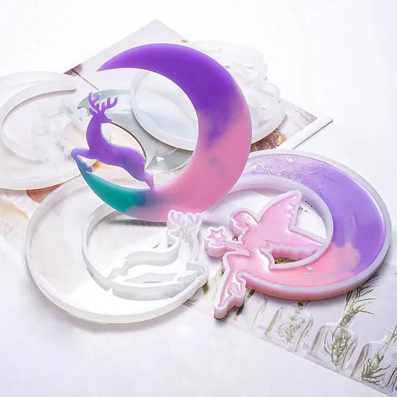

DIY Crystal Glue Epoxy Resin Smiley Moon Deer Cat Angel Silicone Mold Jewelry Fillings Pendant Accessory Charms Handmade Mould