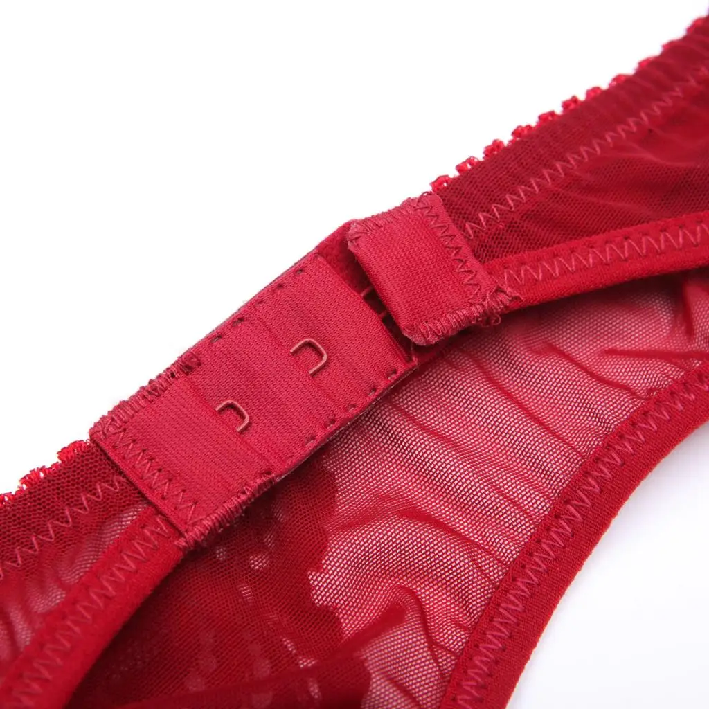 Varmiss 4pcs/set Women's Fashion Lace Set Sexy Lingerie Wireless Deep V Bra Lingerie Sexy Bra G-string Garter And Stockings Set