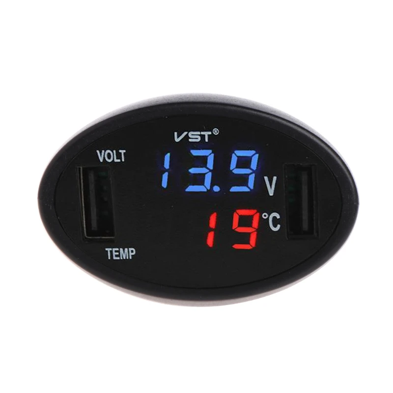 

2021 New Hot Selling Car Digital LED Thermometer Voltmeter Auto USB Charger Battery Monitor Temperature Gauge