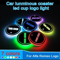 2pcs led car cup holder coaster for alfa romeo logo light for 159 giulietta mito 147 156 giulia gt stelvio brera accessories