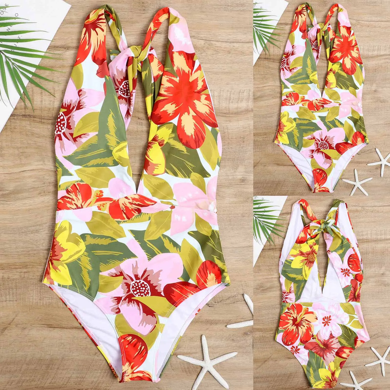 

SAGACE Ladies Fashion Sexy Deep V-neck Printed One Piece Swimsuit Summer Ladies One-Piece Swimsuit Floral Sexy Bikini