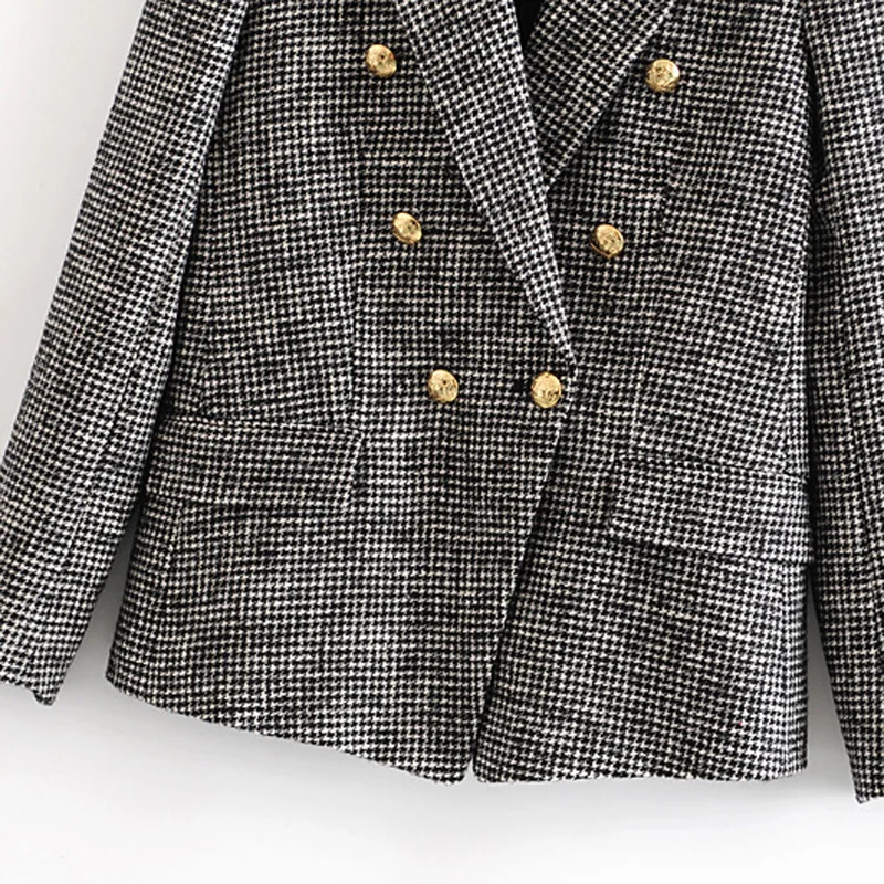 Двубортные блейзеры для женщин модные повседневные куртки в ломаную клетку