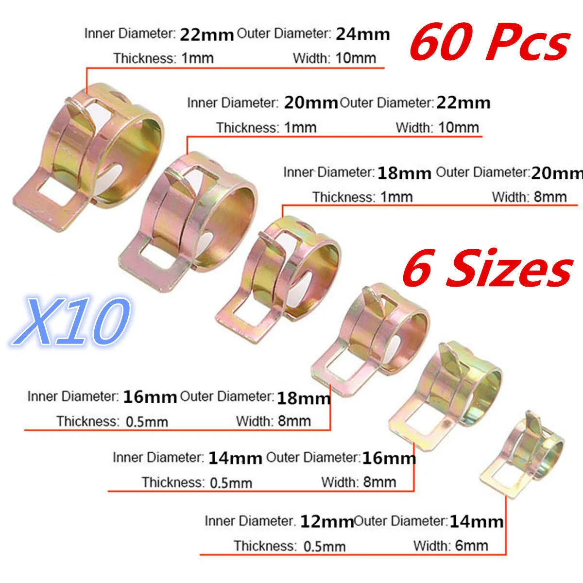 

Water Pipe Spring Clip Waterproof 60pcs/kit Accessories Autos Fuel Line