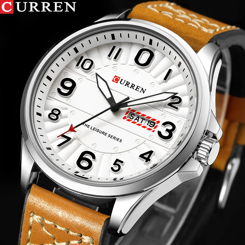 

New Watches Men CURREN Sport Quartz Waterproof Mens Watches Top Brand Luxury Genuine Leather Date Week Clock relogio masculino