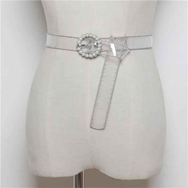 

Square Pearl Buckle Pin Transparent Pvc Belts For Women Bling Rhinestone Pvc Jean Waist Belts Fashion Girls Shirt Dress Belts
