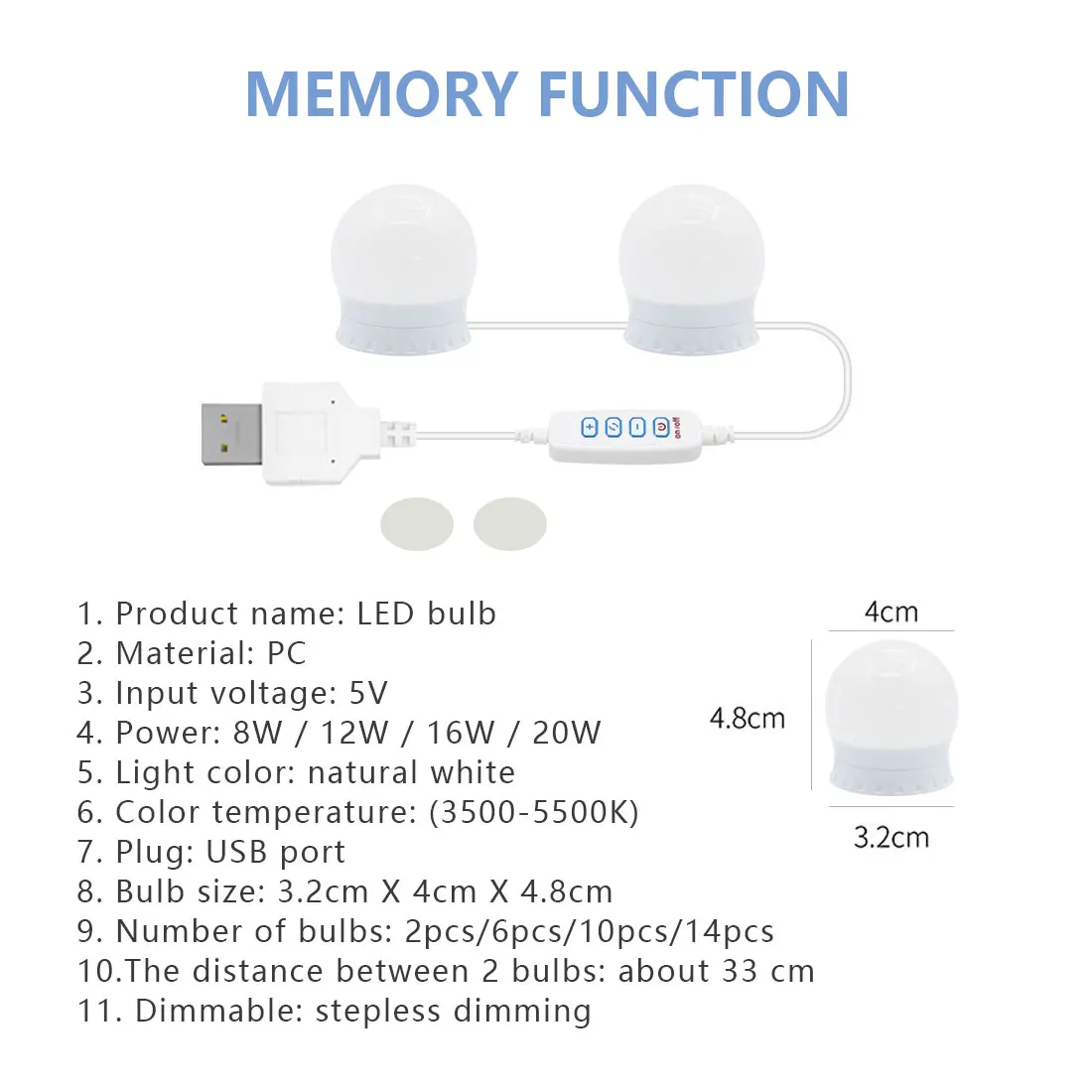 

LED Makeup Mirror Light USB 14 Bulbs Dressing Table Vanity Lamp LED Cosmetic Lights Stepless Dimmable Bathroom Mirror Lamp