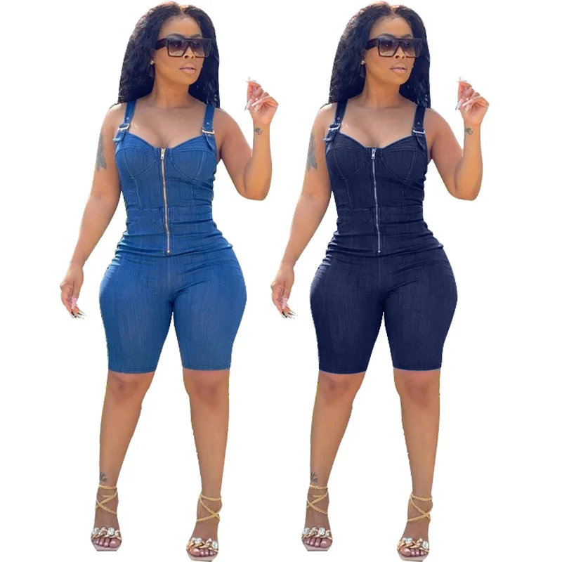 

Women Strap Slim Fit High Elastic Tight Jeans Jumpsuit Women Sleeveless Sexy V Neck Playsuits Femme Rompers