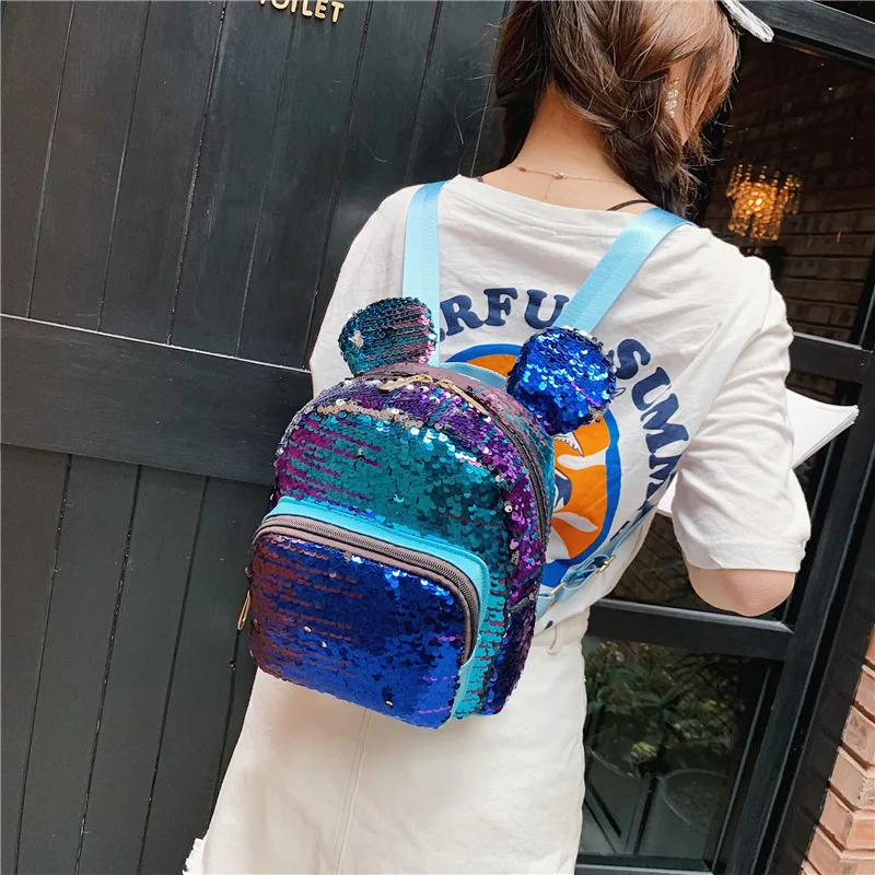 Милый рюкзак с блестками Модный женский школьный и кошачьими ушками дорожная