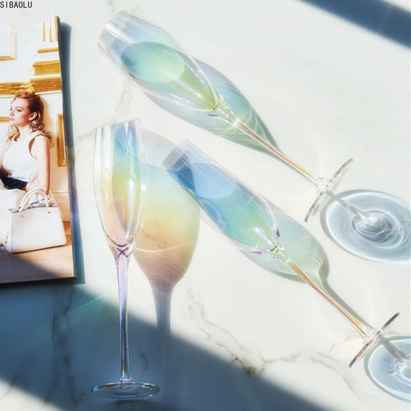 

Rainbow Goblet Colored Wine Glasses Ion Plated Glasses Party Gifts Glass A Variety of Styles Colorful Crystal Champagne Glasses