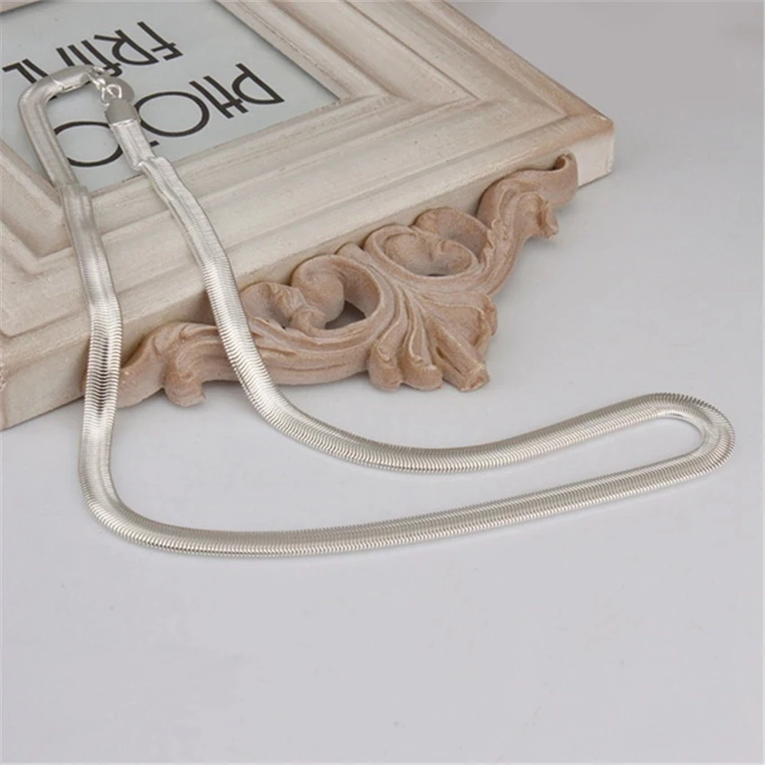 

Free Shipping 925 Silver Necklace Bracelets Jewelry Set 6MM Flat Soft Snake Chain Fashion Silver Women Mens Wedding