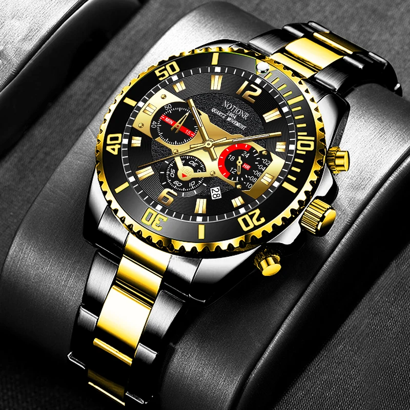 

2022 модные мужские часы из нержавеющей стали, мужские спортивные водонепроницаемые кварцевые часы, мужские роскошные часы с кожаным ремешко...