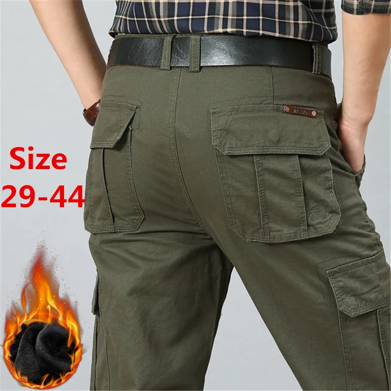 

Outdoor Sports Camping Trekking Warm Fleece Trousers Mens Multi-Pocket Military Tactical Baggy Cotton Long Pants Plus Size 29-44