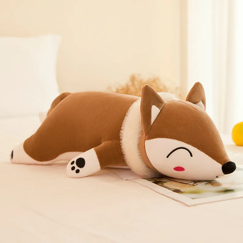 35cm Brown Fox 35/50cm Kawaii Plush Pillow Fox Stuffed Animals Doll Anime Plush Toys I LOVE YOU Embroidery Scarf Red Fox Back Cushion Dolls - Цвет: 35cm Brown Fox