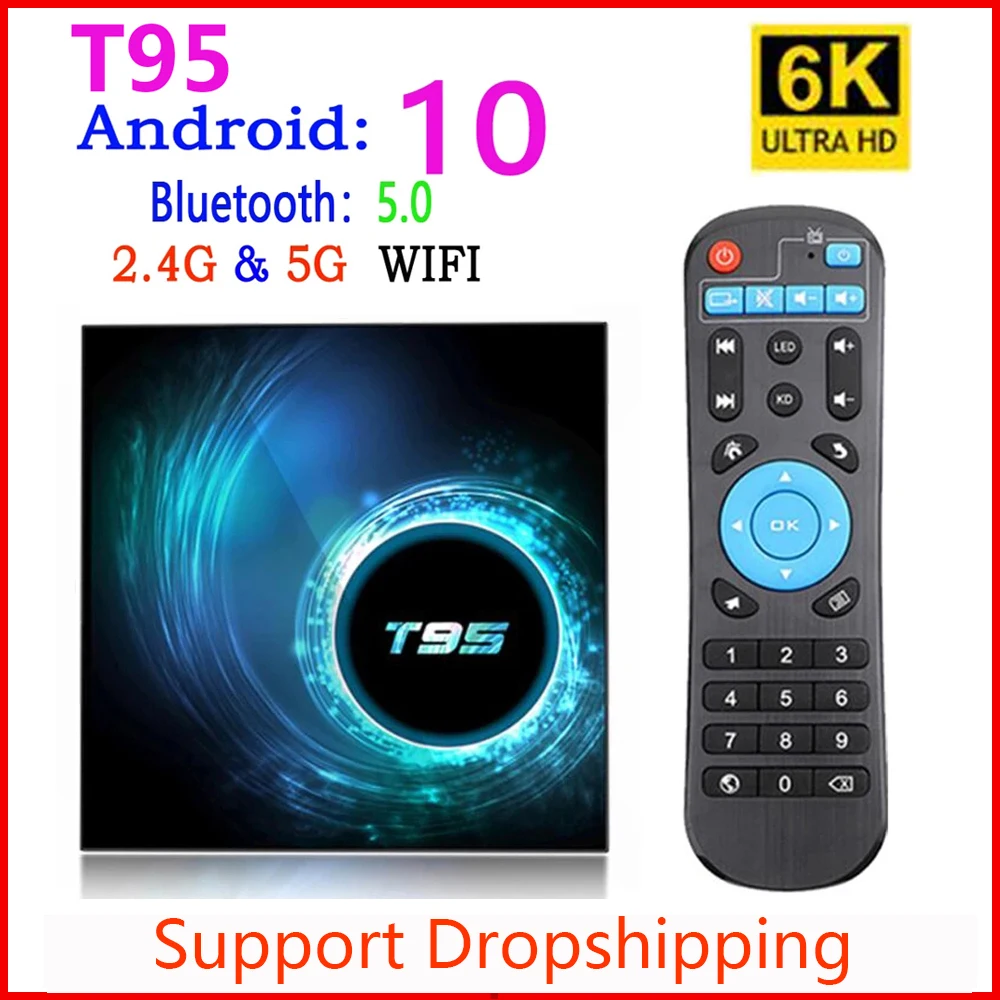 ТВ-приставка T95 для Smart Tv Android 10 4k 6k 4g 32 ГБ 64 2020 ГГц и 5g Wi-Fi четырехъядерный процессор