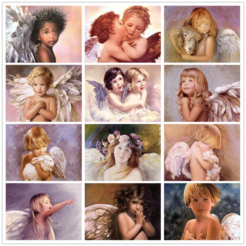 

5D Mosaic Diamond Painting Angel Child Full Square Round Drill Kids Diamond Embroidery Sale Boy Girl Portrait Handmade Gift